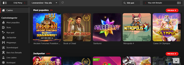 Betsafe casino spelutbud