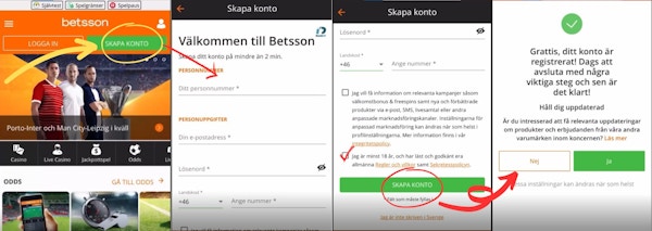 Snabb registrering hos Betsson