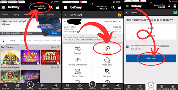 Betway casino uttag