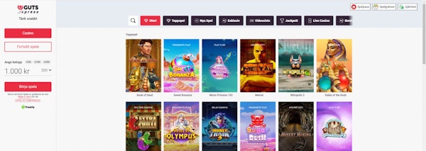 Spelutbudet hos Guts Xpress