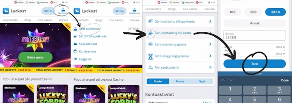 Lyckost casino uttag