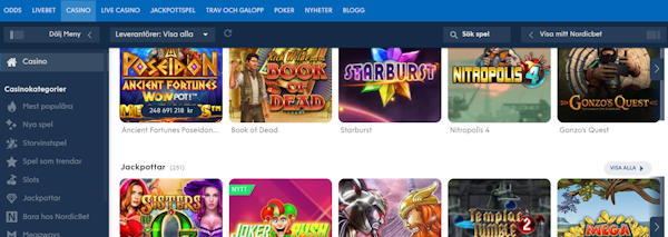 Nordicbet casino spelutbud