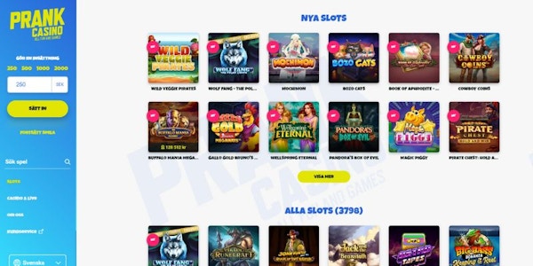 Prank casino spelutbud