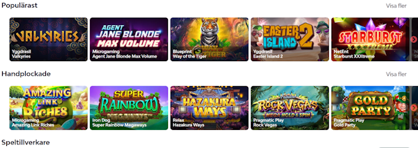 Rapidi casino spelutbud