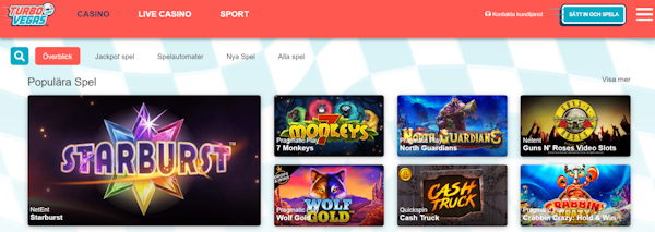 TurboVegas casino spelutbud