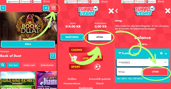 TurboVegas casino uttag